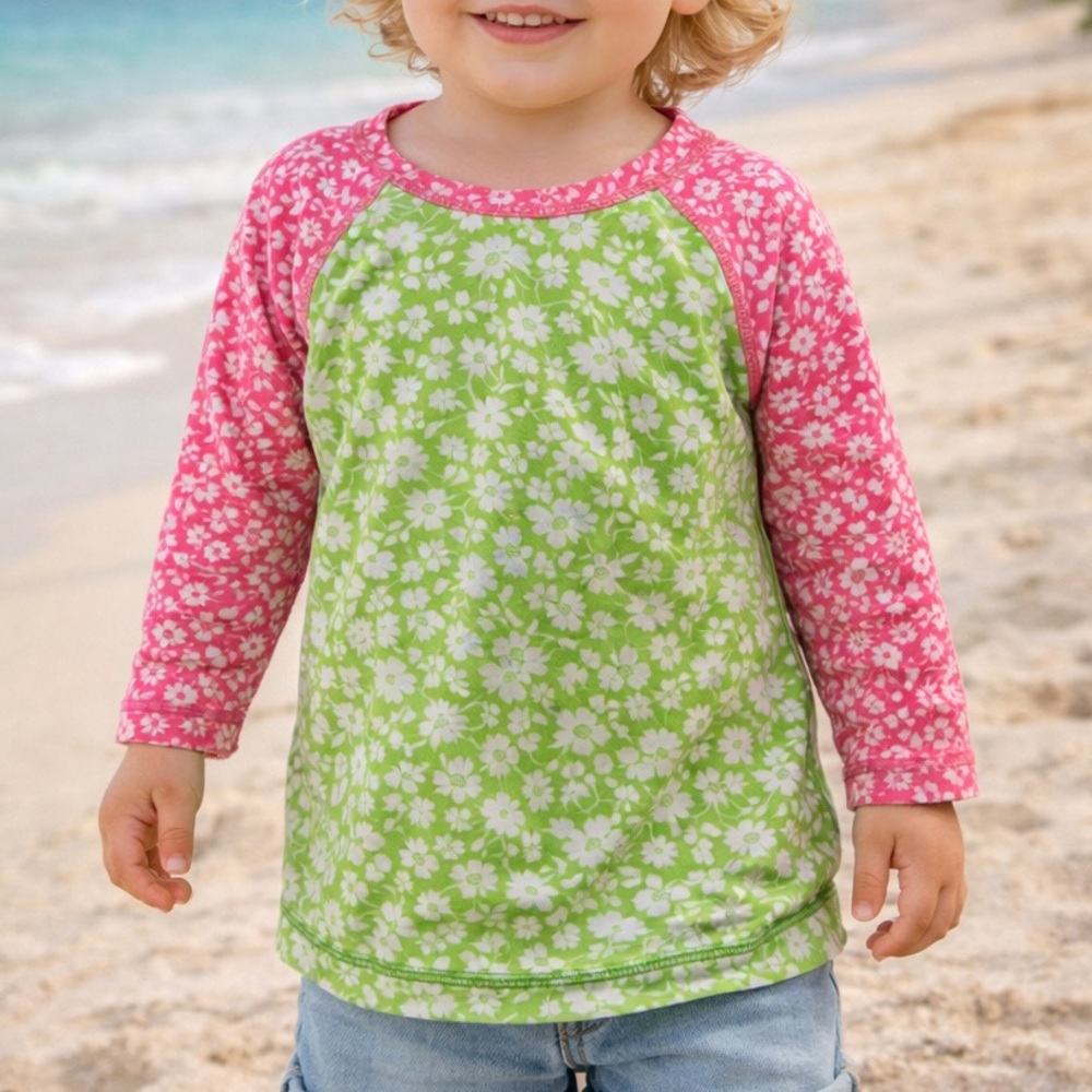 Ralph Lauren Pink and Green Kids Swim Shirt Rashguard